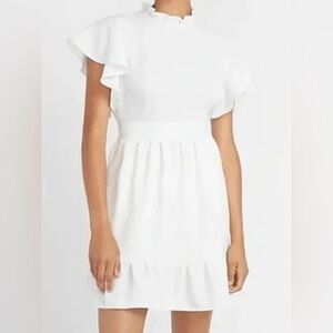 Express x Ladygang Elegant White Ruffle Sleeve Dress size 6